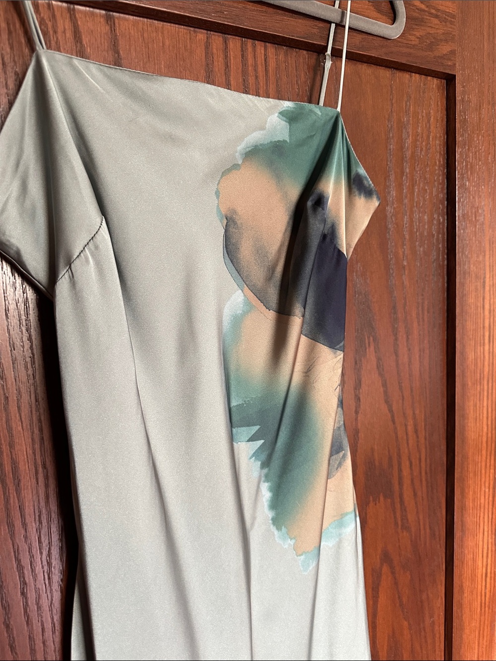 Hutch Lisa Silk Slip Maxi Dress in Soft Sage with Watercolor Floral size XL - Picture 8 of 12